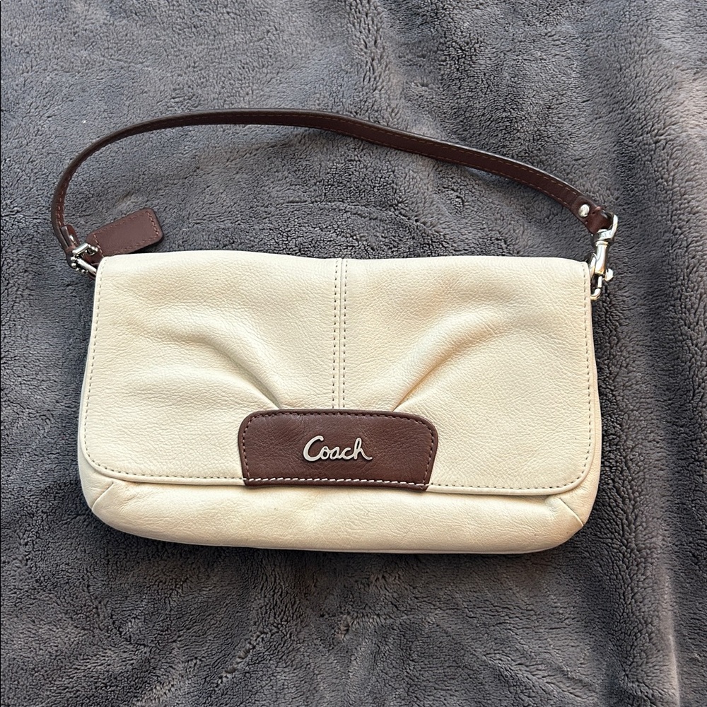 Coach Cream and Brown Leather Clutch